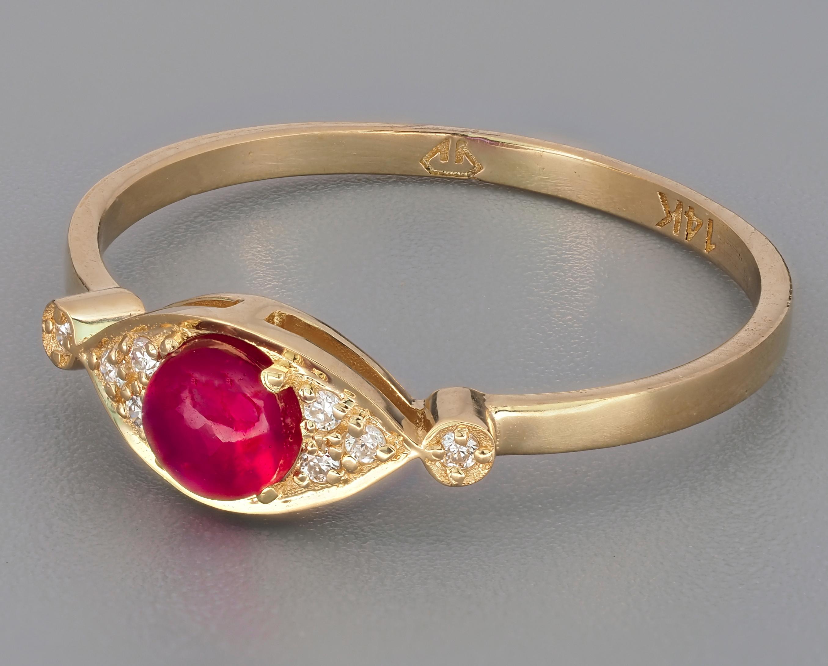 For Sale:  Ruby 14 karat ring.  Evil Eye Ring. July birthstone ruby ring 5