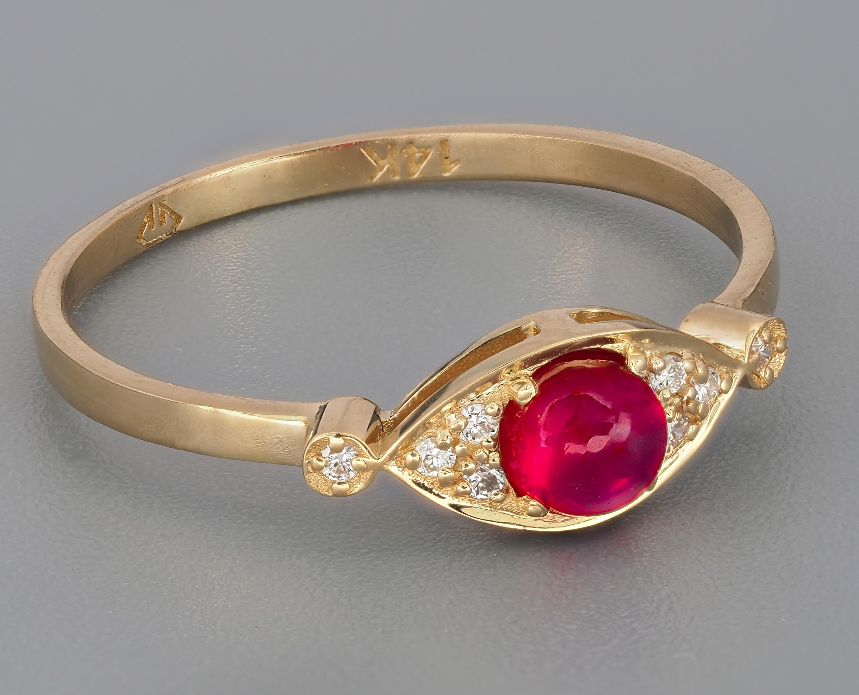 For Sale:  Ruby 14 karat ring.  Evil Eye Ring. July birthstone ruby ring 7