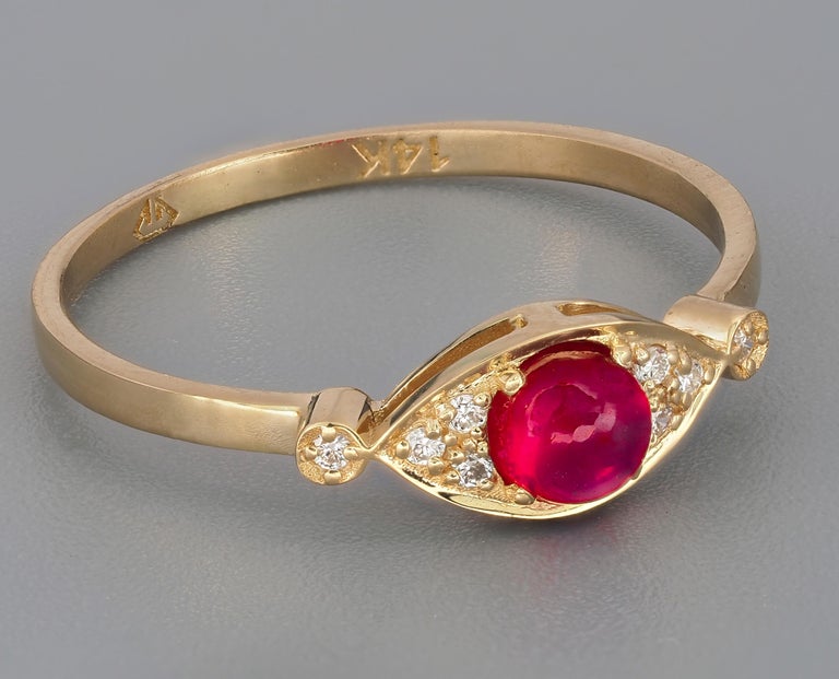 For Sale:  Ruby 14 karat ring.  Evil Eye Ring. July birthstone ruby ring 6
