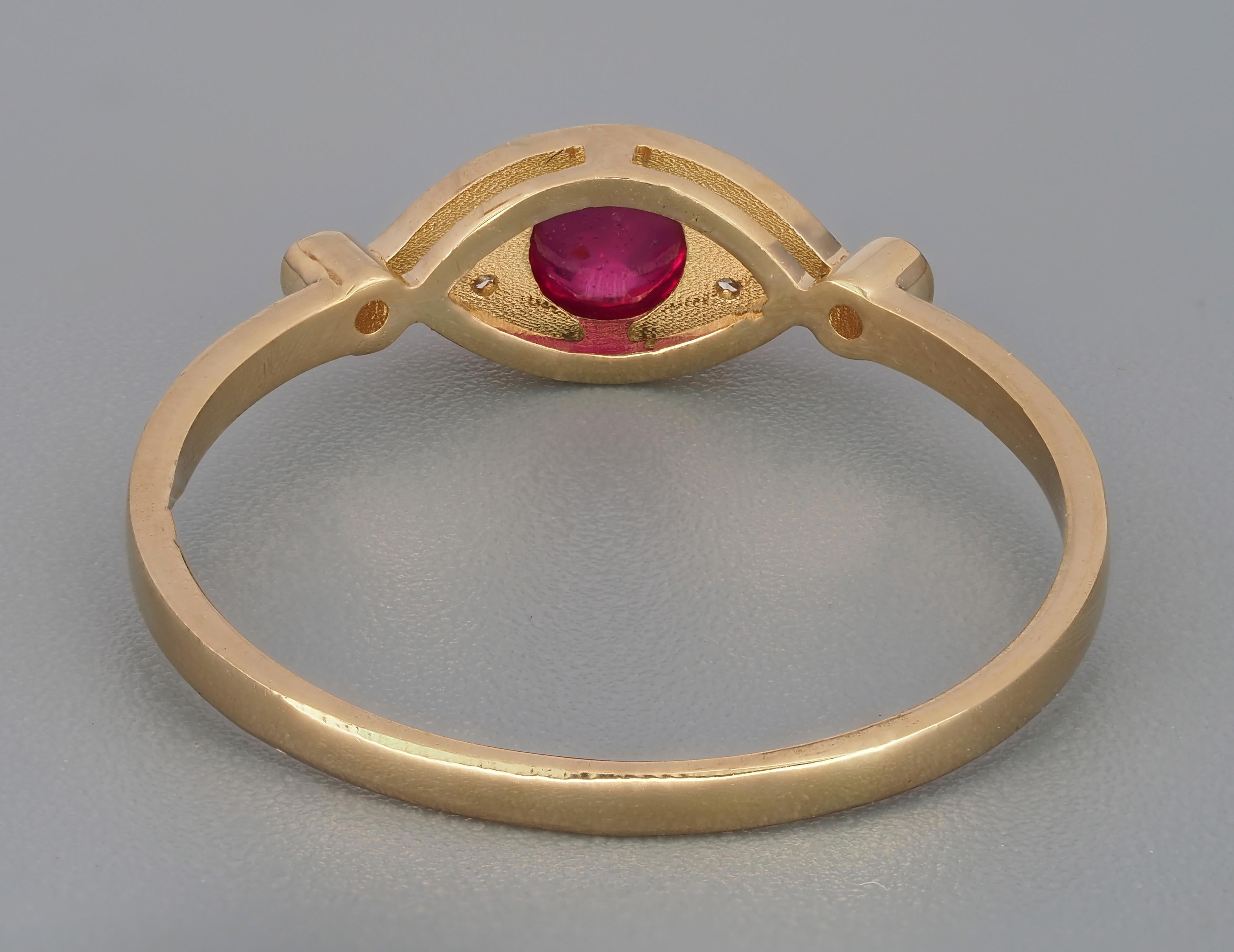 For Sale:  Ruby 14 karat ring.  Evil Eye Ring. July birthstone ruby ring 8