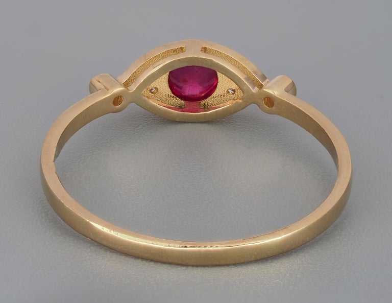 For Sale:  Ruby 14 karat ring.  Evil Eye Ring. July birthstone ruby ring 7