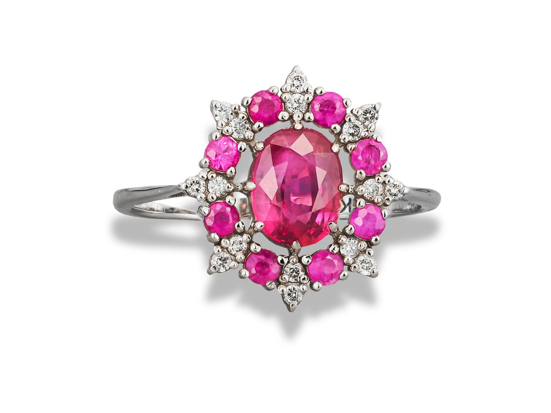 En venta: Anillo de Oro de 14 quilates con Rubí y Diamantes. Anillo de oro copo de nieve  12