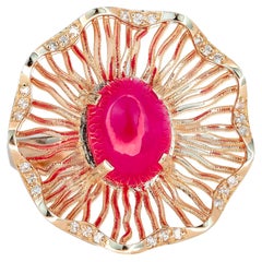 Bague en or 14 carats avec rubis et diamants, bague d'inspiration vintage avec rubis