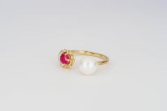 14k Gold Ring with Ruby, Pearl and Diamond