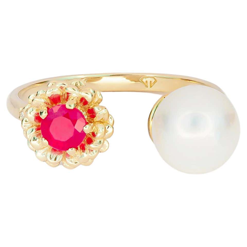 Unique Ostrich Design Victorian Pearl Ruby Diamond Novelty Gold Ring at ...