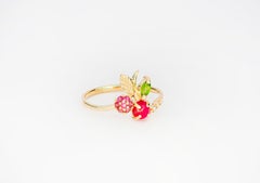 14k Gold Ring with Ruby, Rose Sapphires, Tourmaline and Diamonds Cherry Ring