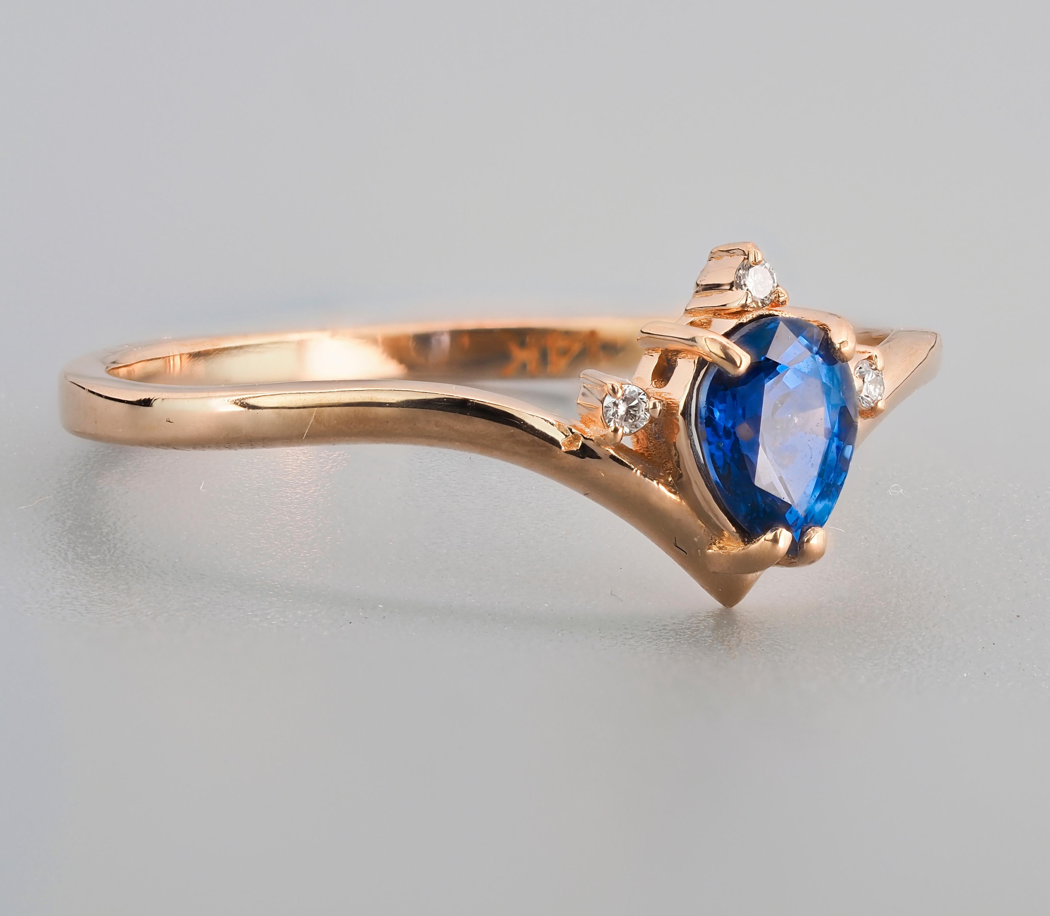 For Sale:  14k Gold Ring with Sapphire and Diamond 2