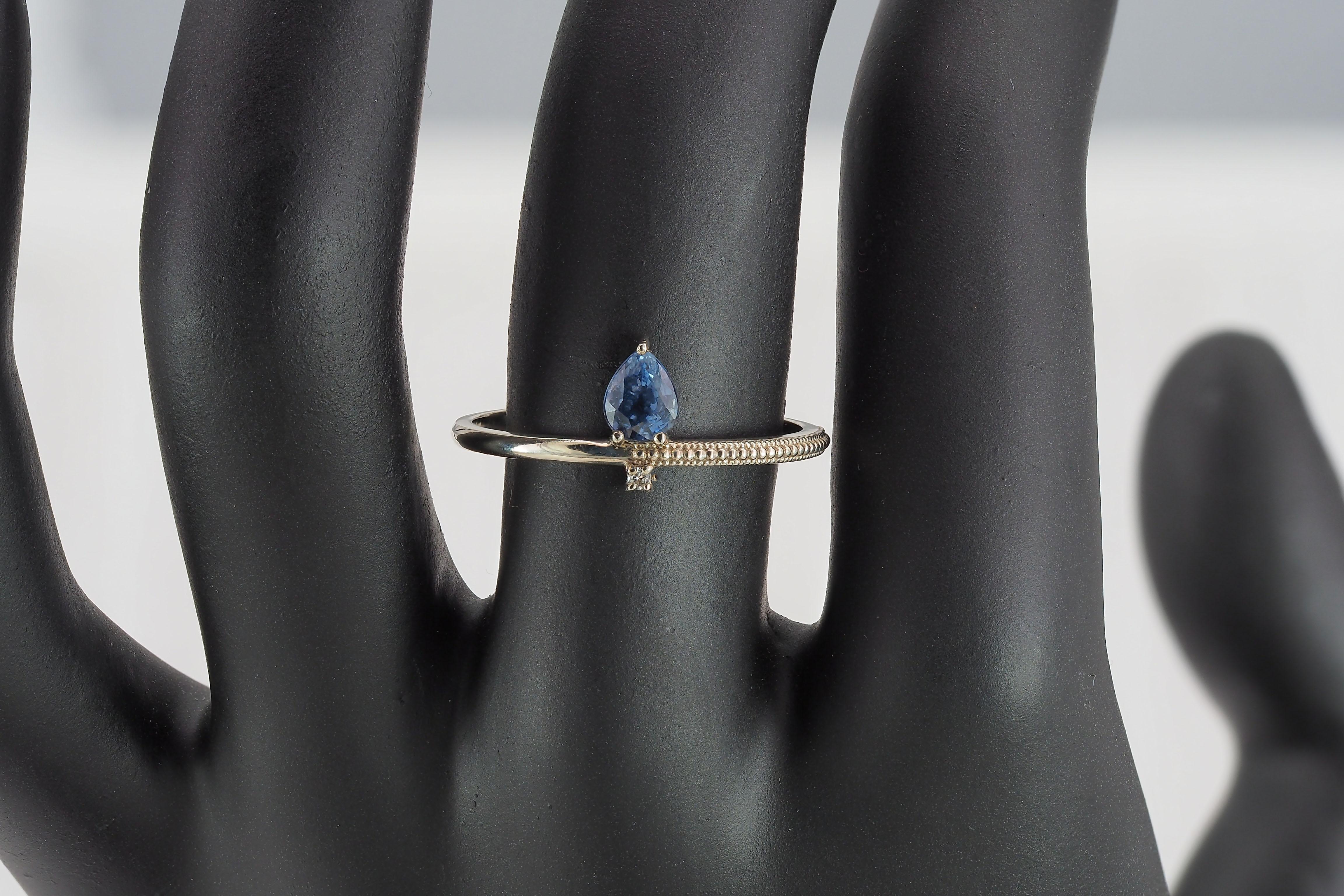 For Sale:  14k Gold Ring with Sapphire and Diamond 8