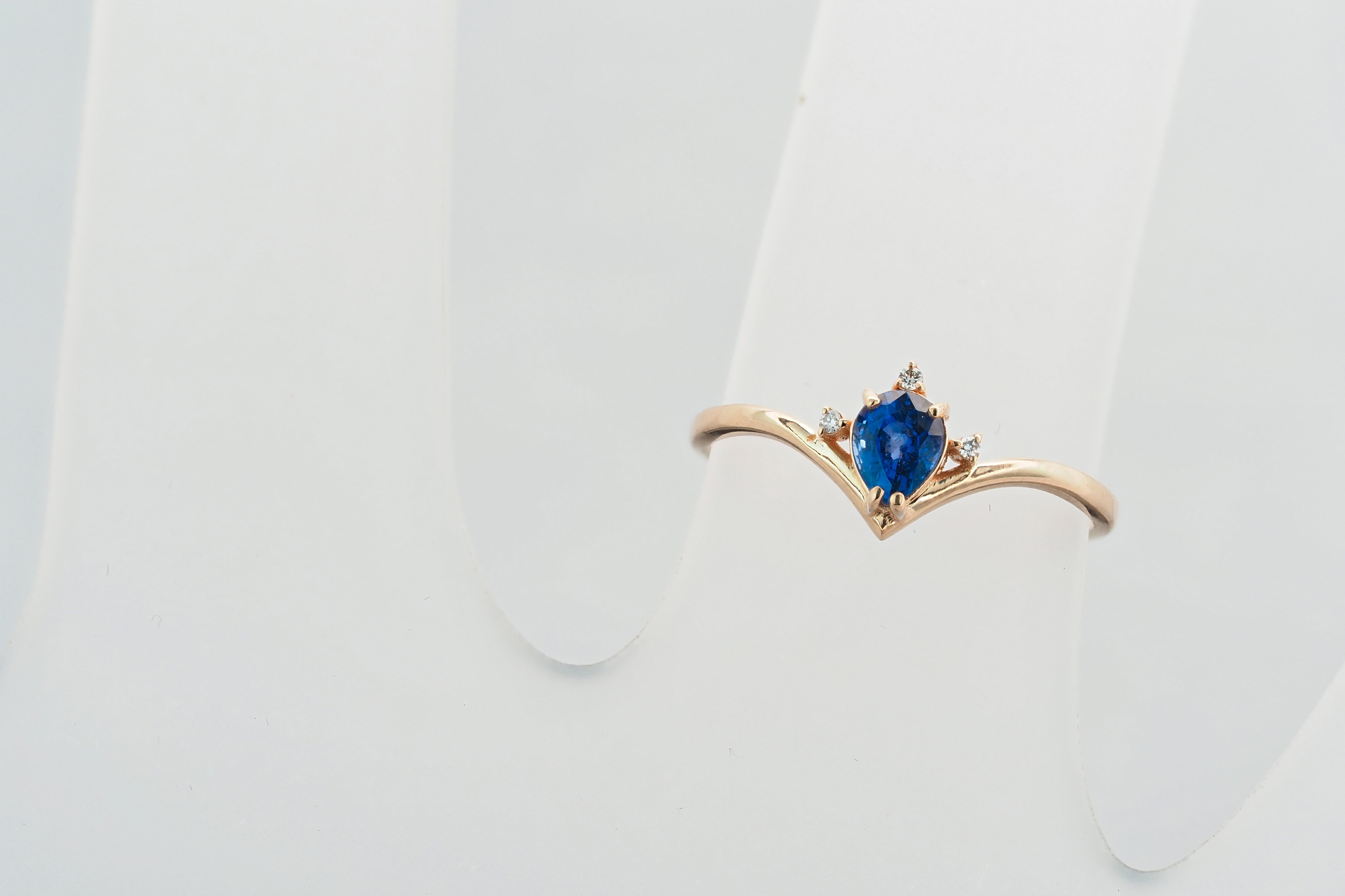 For Sale:  14k Gold Ring with Sapphire and Diamond 9