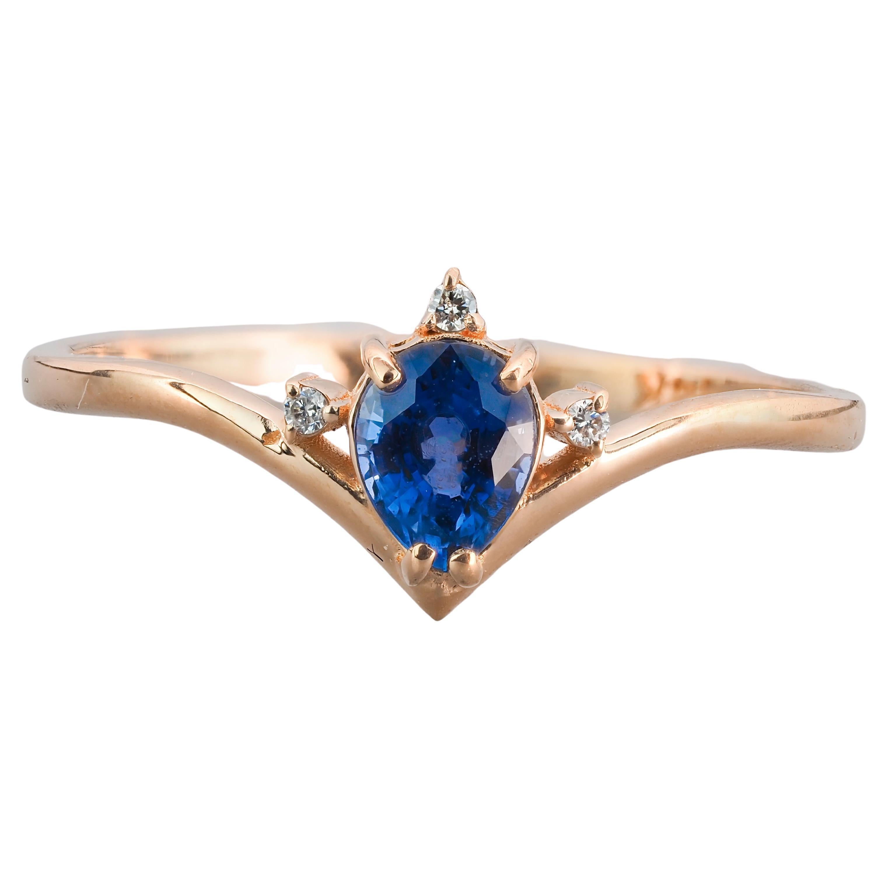 14k Gold Ring with Sapphire and Diamond
