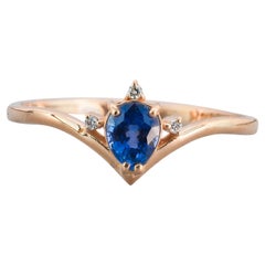 14k Gold Ring with Sapphire and Diamond