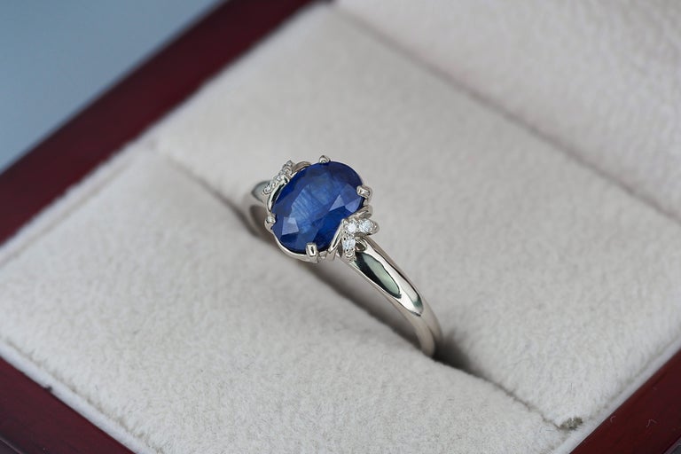For Sale:  14k Gold Ring with Sapphire and Diamonds 6