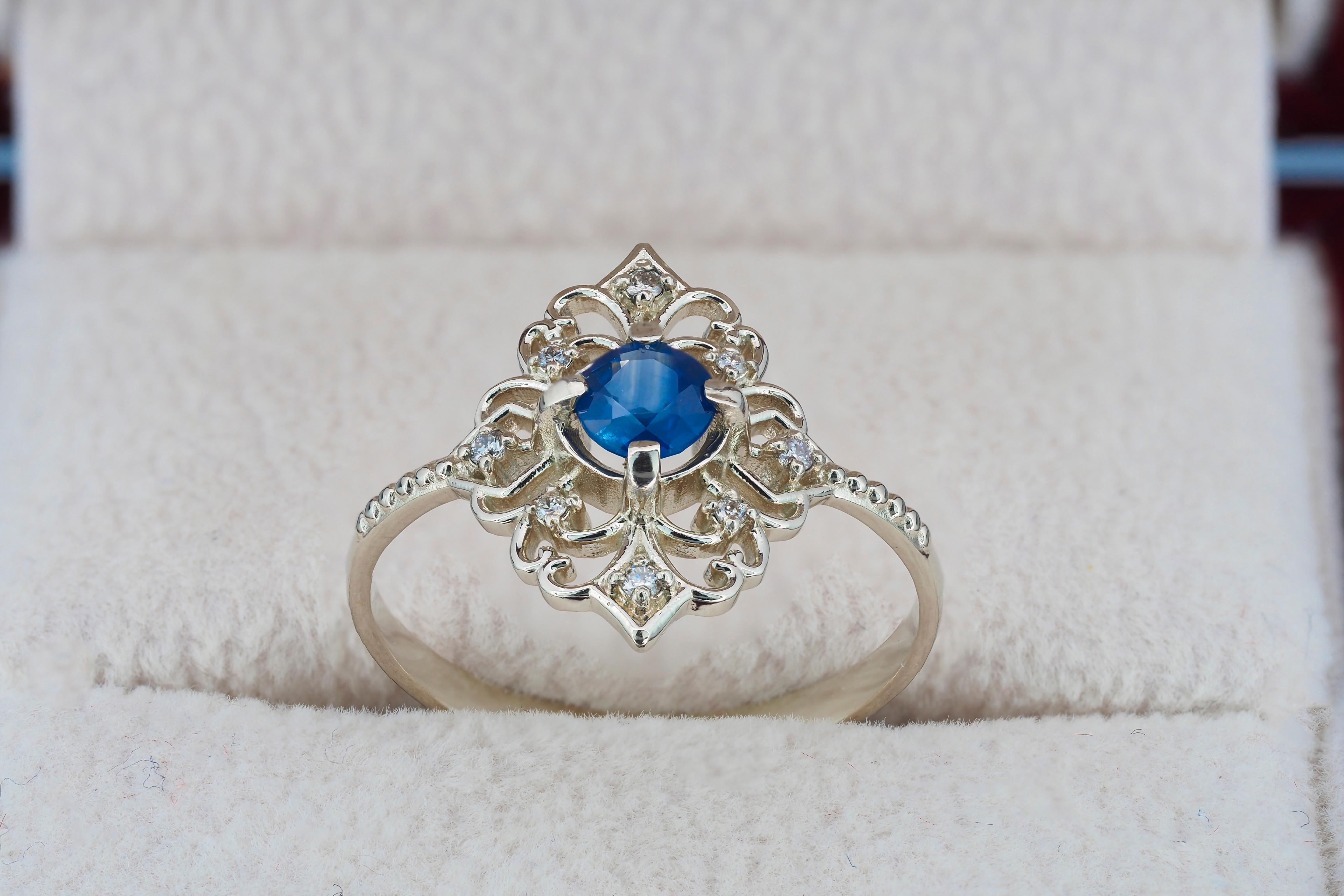 For Sale:  14k Gold Ring with Sapphire and Diamonds 5
