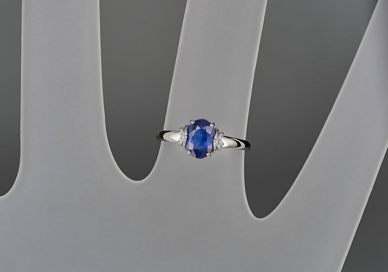 For Sale:  14k Gold Ring with Sapphire and Diamonds 7