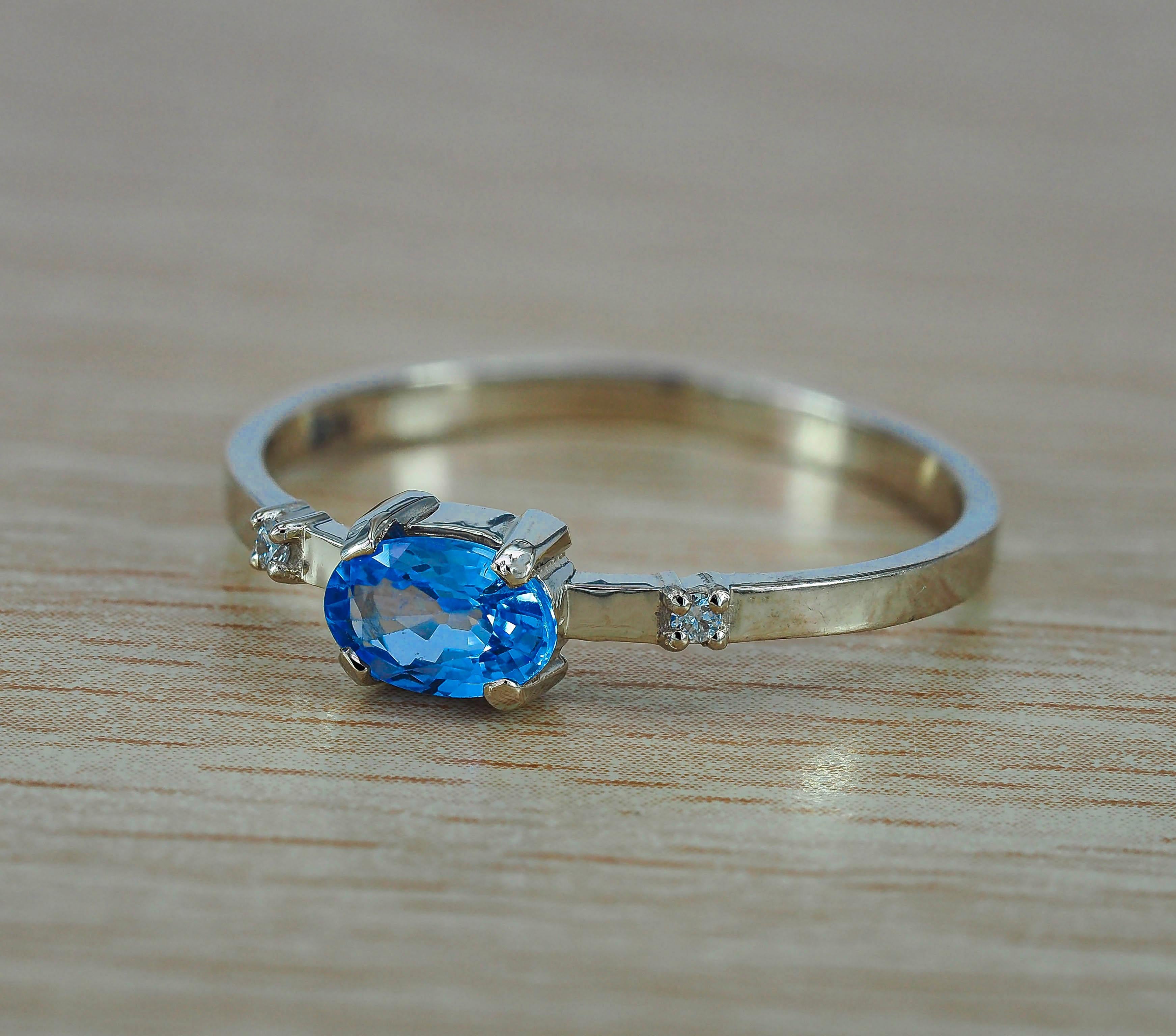 For Sale:  14k Gold Ring with Sapphire and Diamonds 7