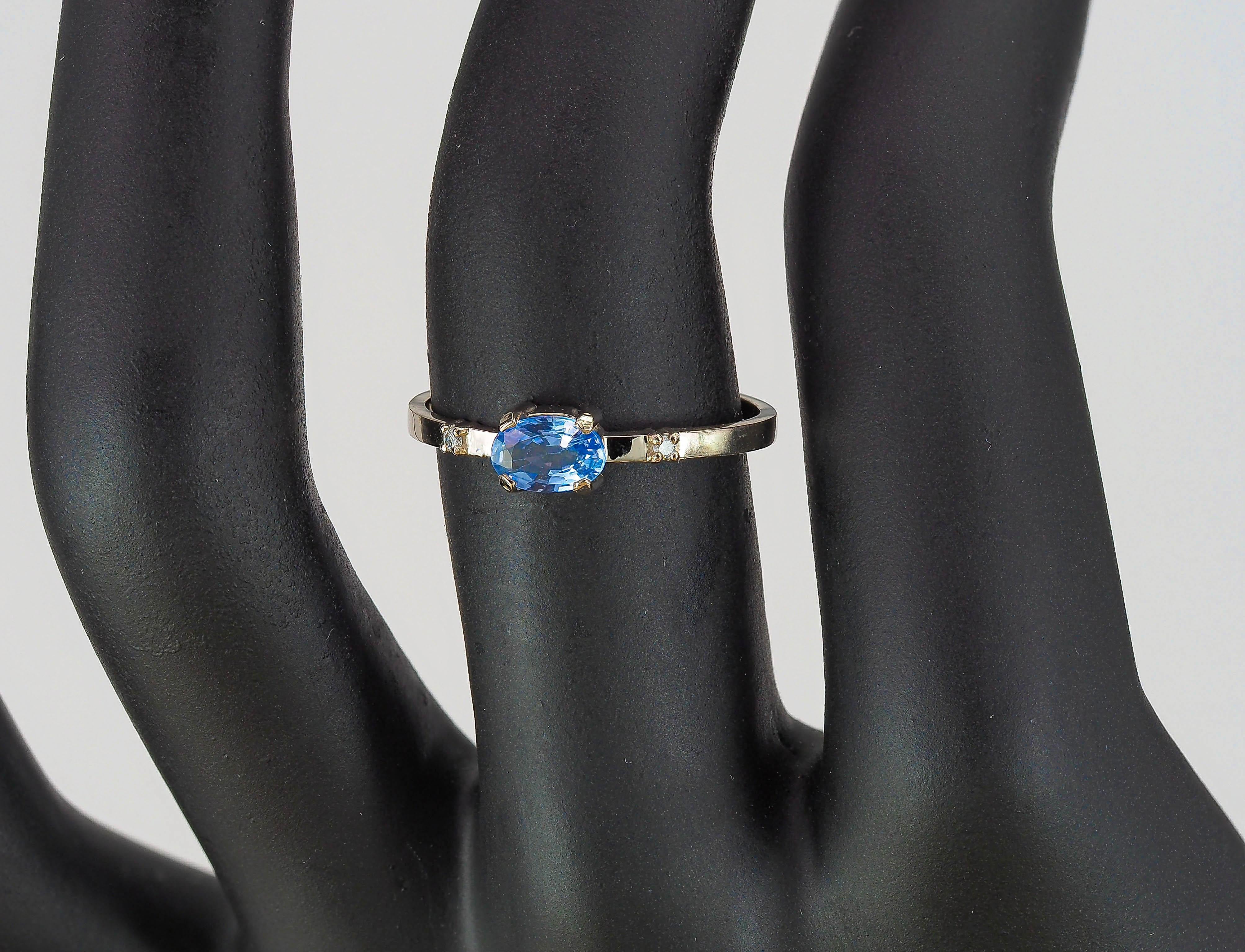 For Sale:  14k Gold Ring with Sapphire and Diamonds 8