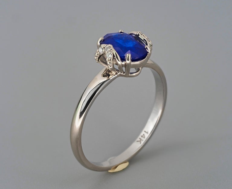 For Sale:  14k Gold Ring with Sapphire and Diamonds 9