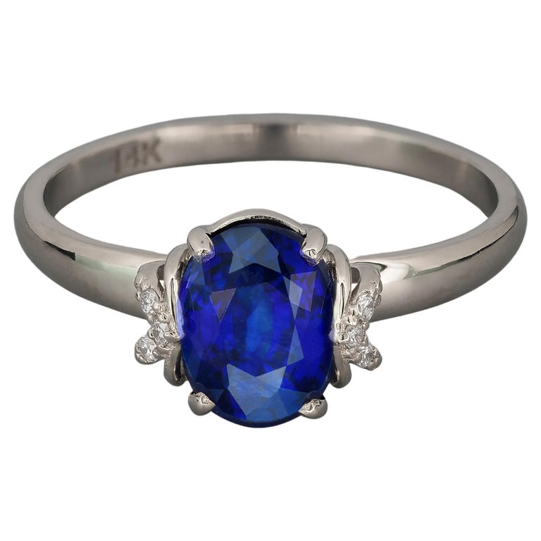 For Sale:  14k Gold Ring with Sapphire and Diamonds