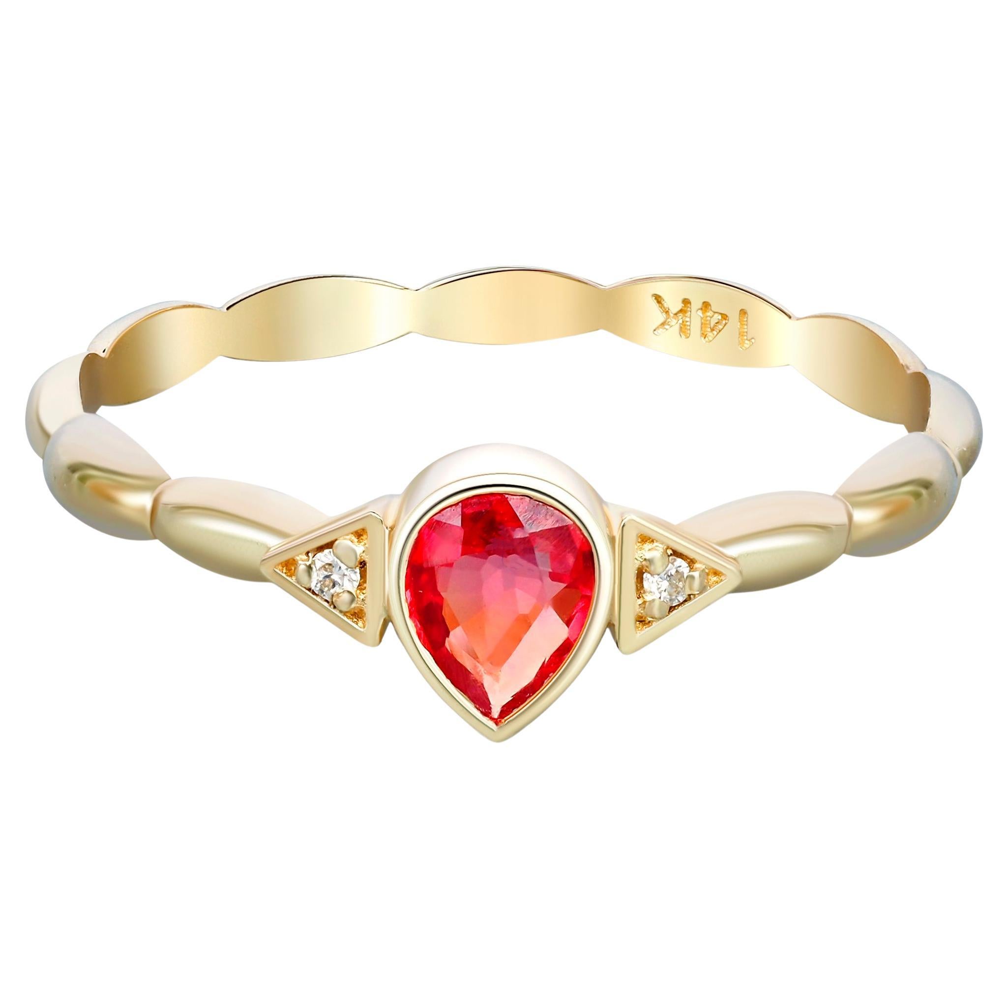 14k Gold Ring with Sapphire and Diamonds