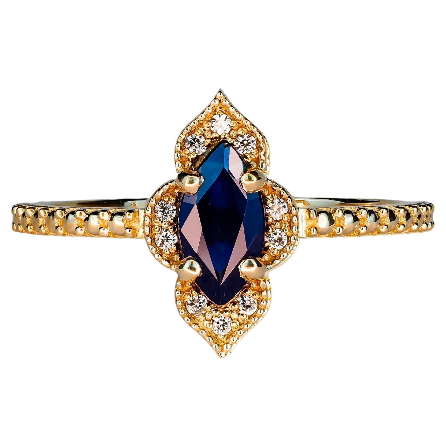 14k Gold Ring with Sapphire and Diamonds