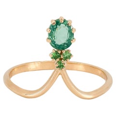 14k Gold Ring with Sapphire and Tsavorites