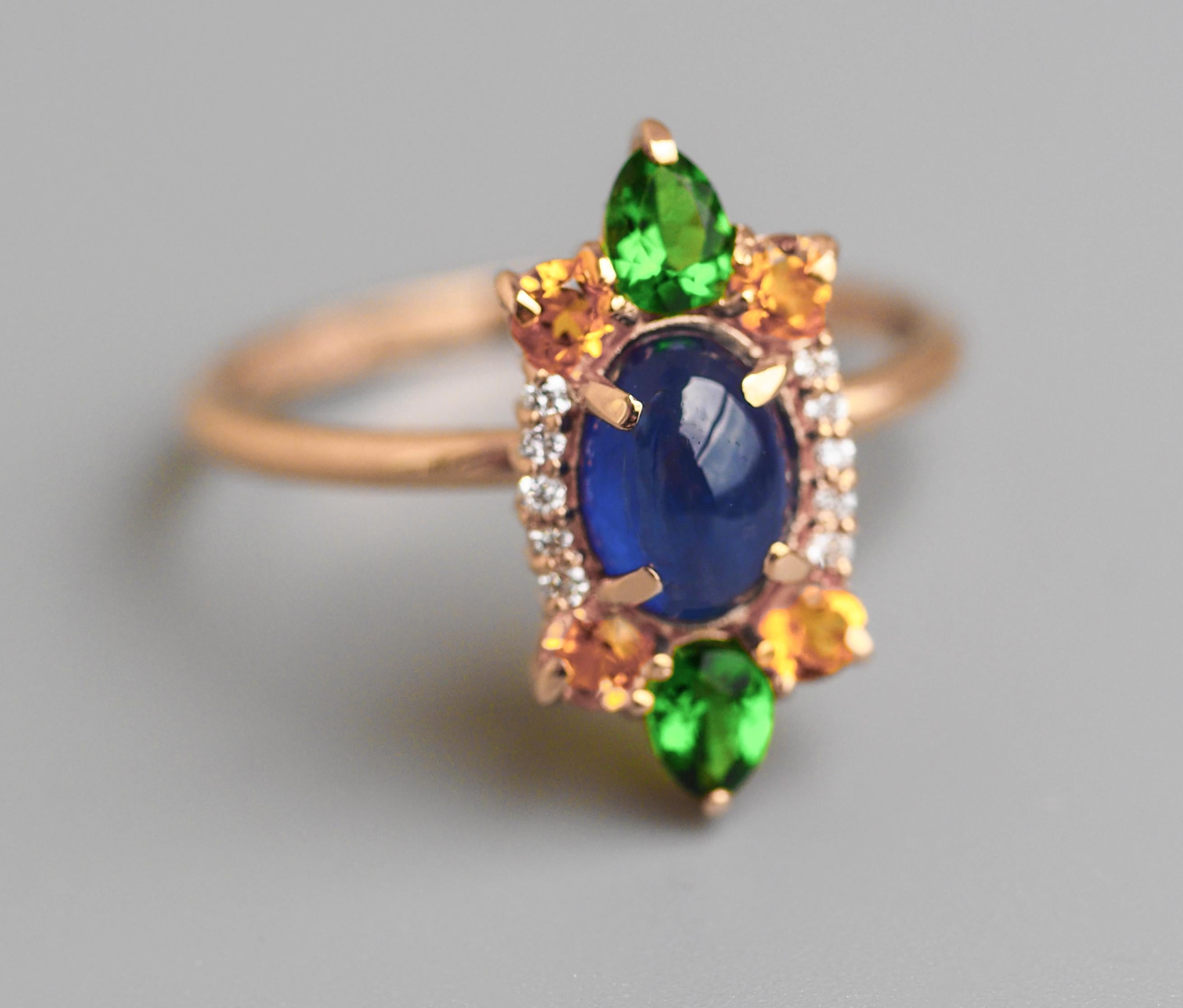 For Sale:  14k Gold Ring with Sapphire, Chrome Diopside and Diamonds 13