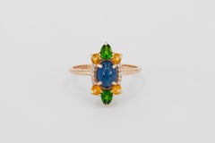 14k Gold Ring with Sapphire, Chrome Diopside and Diamonds