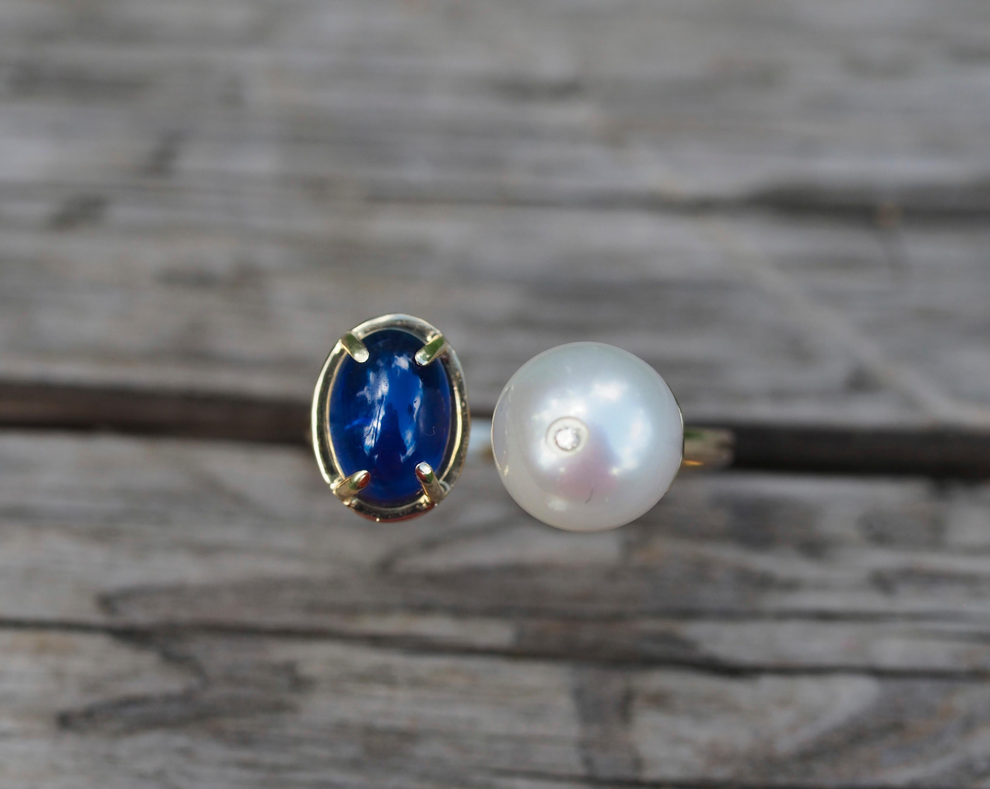 For Sale:  14k Gold Ring with Sapphire, Pearl and Diamond 14
