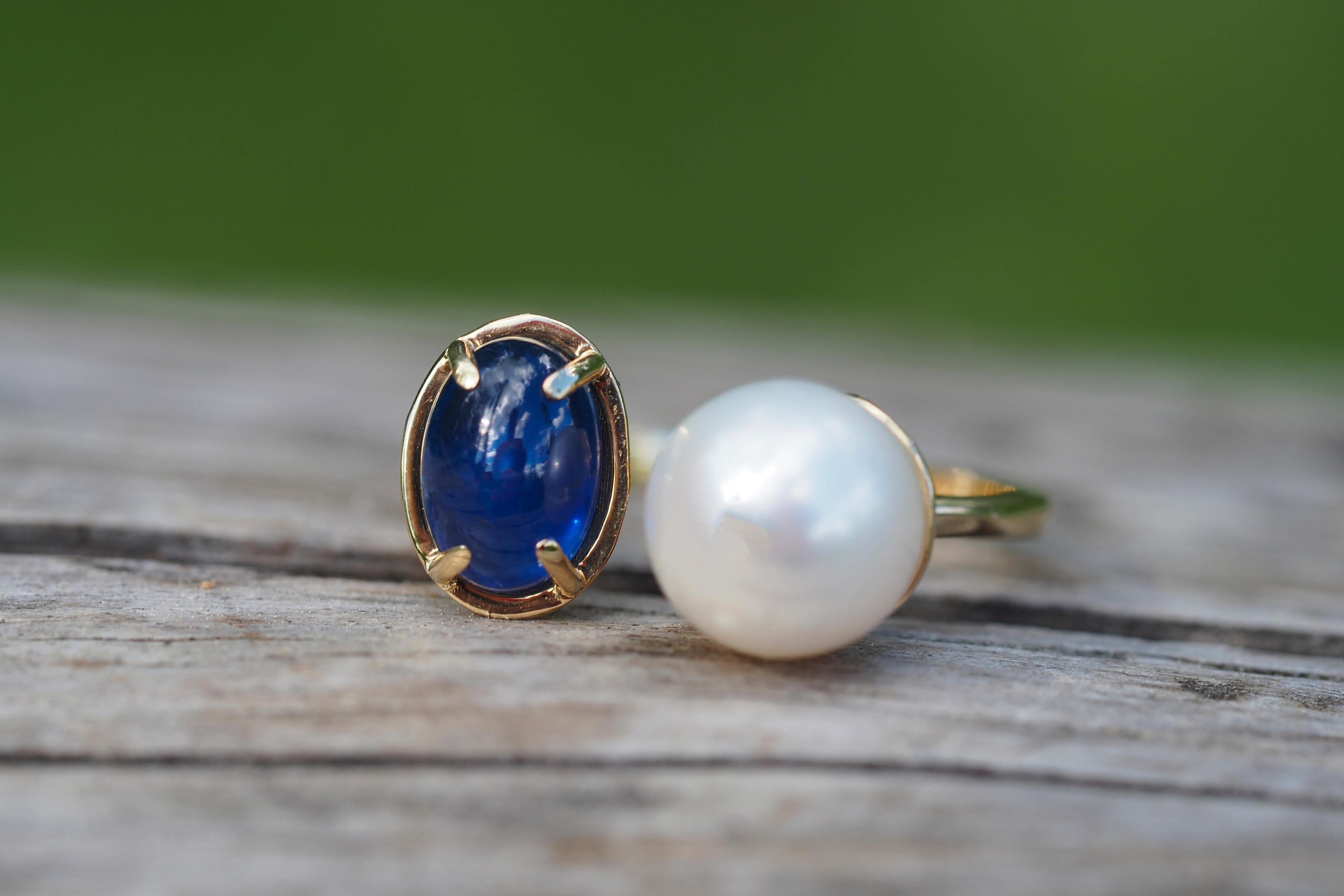 14k Gold Ring with Sapphire, Pearl and Diamond 9