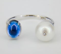 14k Gold Ring with Sapphire, Pearl and Diamond