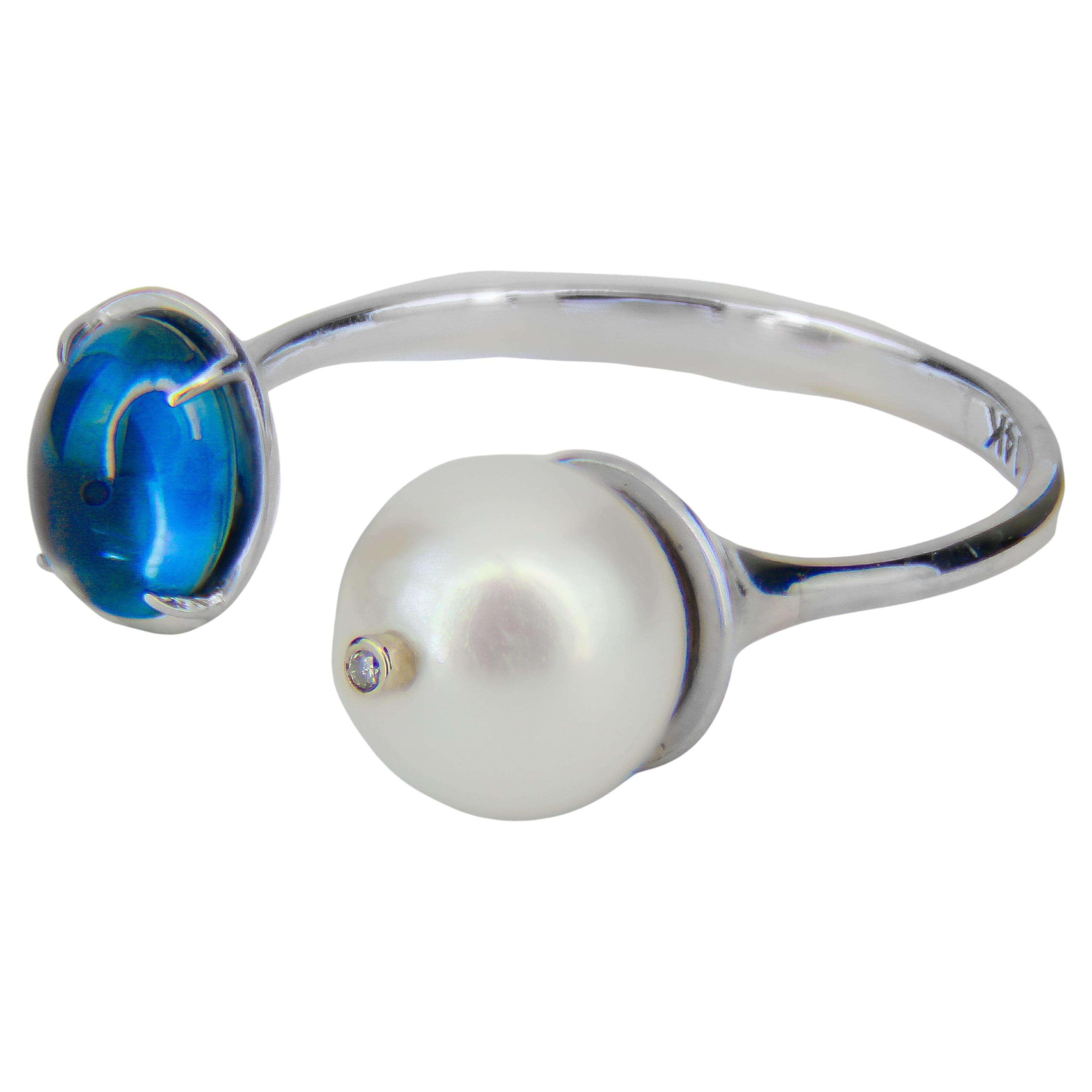 14k Gold Ring with Sapphire, Pearl and Diamond
