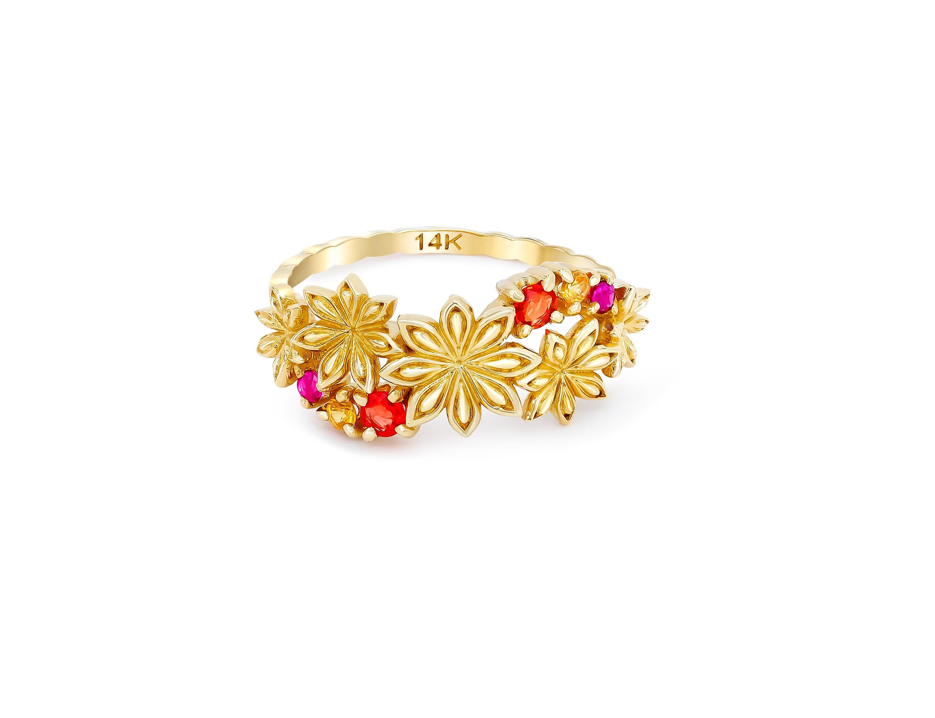 En vente :  Bague en or 14 carats avec saphirs et améthystes, bague étoile de fleur en or 2