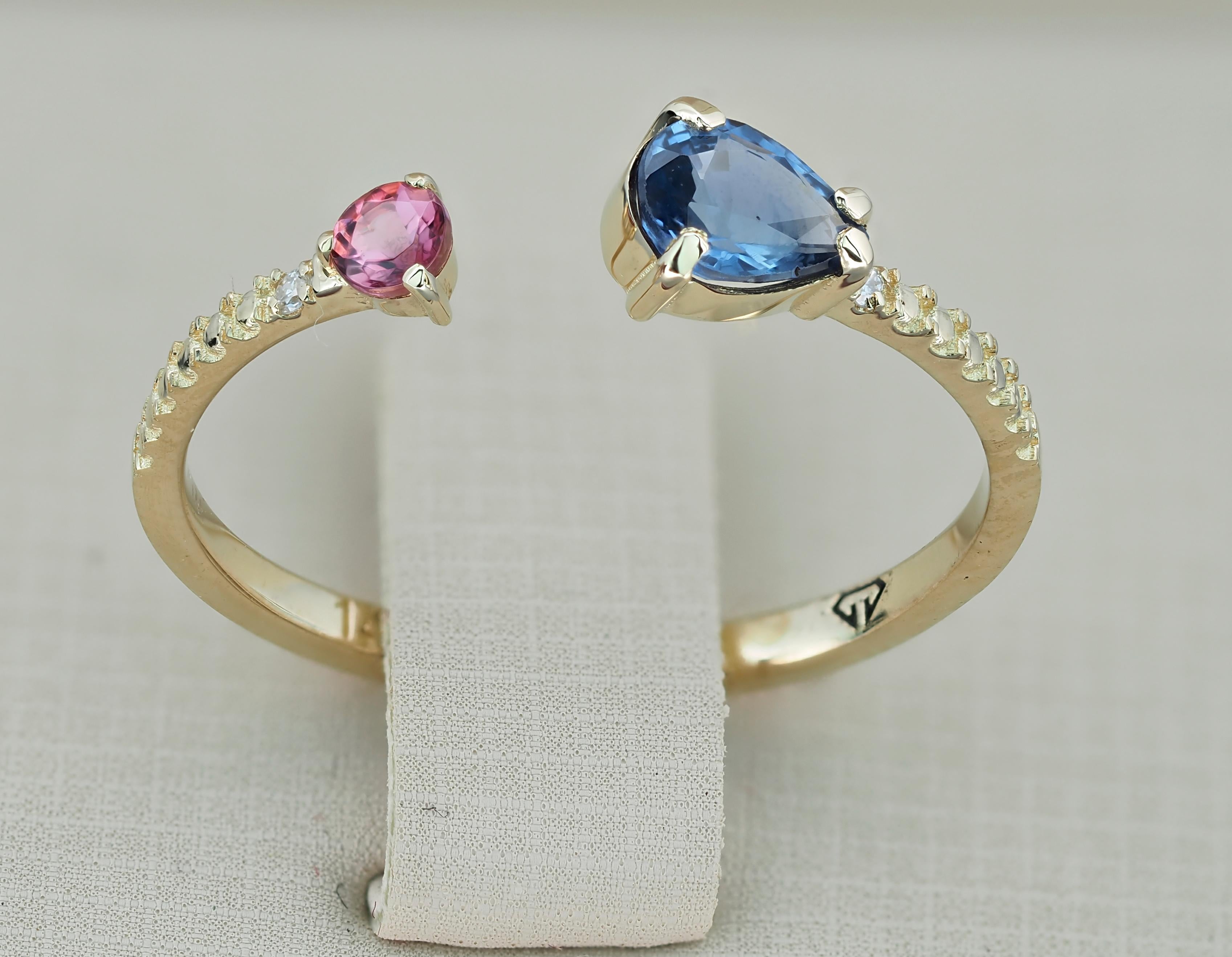 For Sale:  14k Gold Ring with Sapphires and Diamond 10