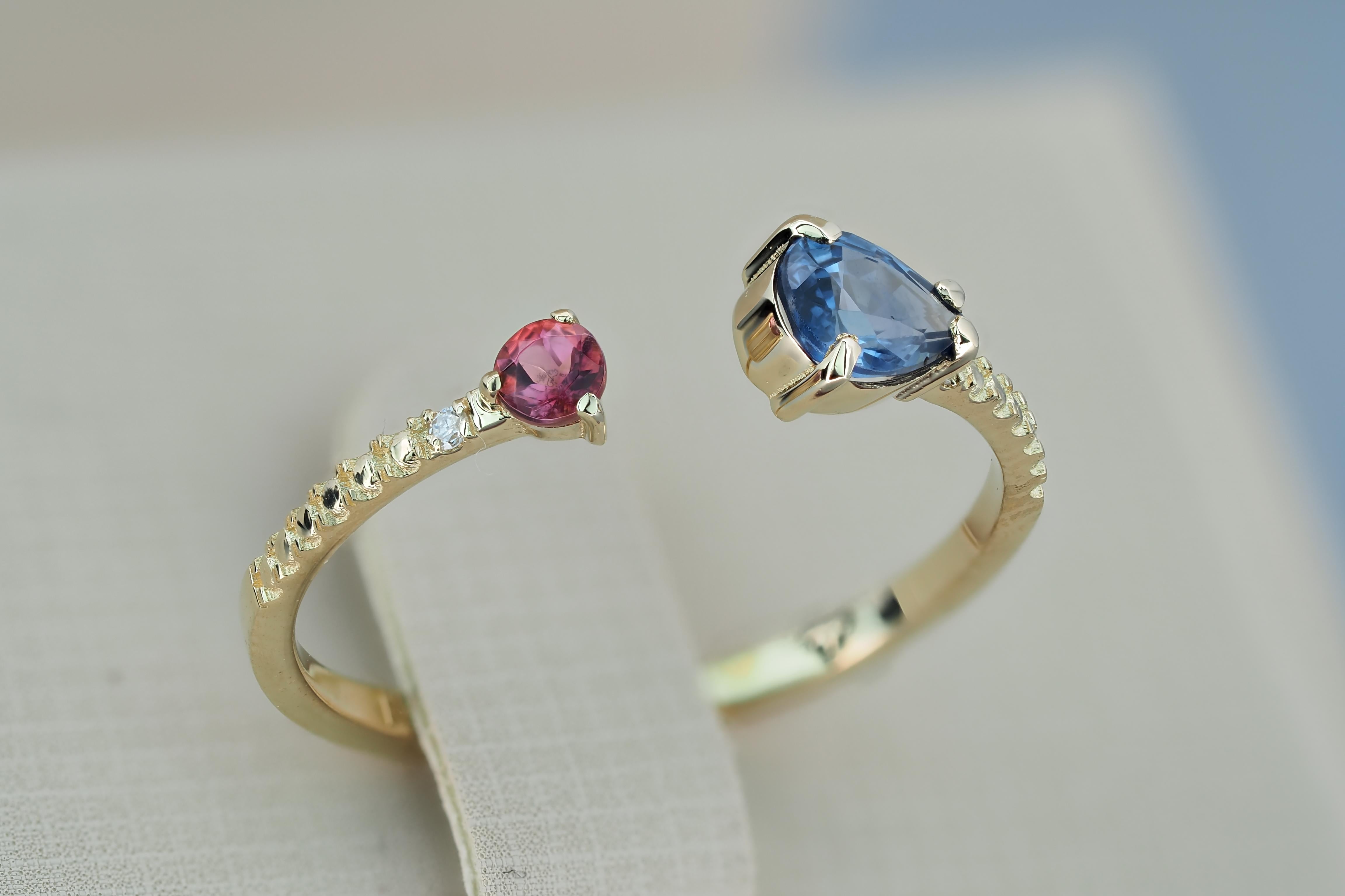 For Sale:  14k Gold Ring with Sapphires and Diamond 9