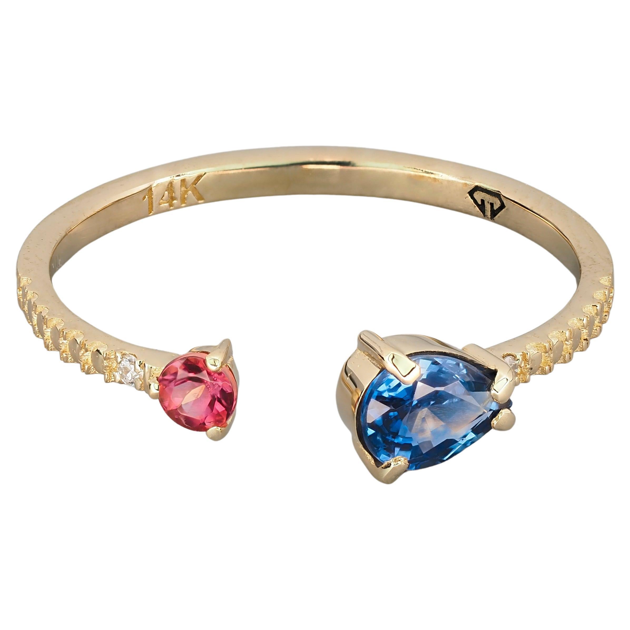 14k Gold Ring with Sapphires and Diamond