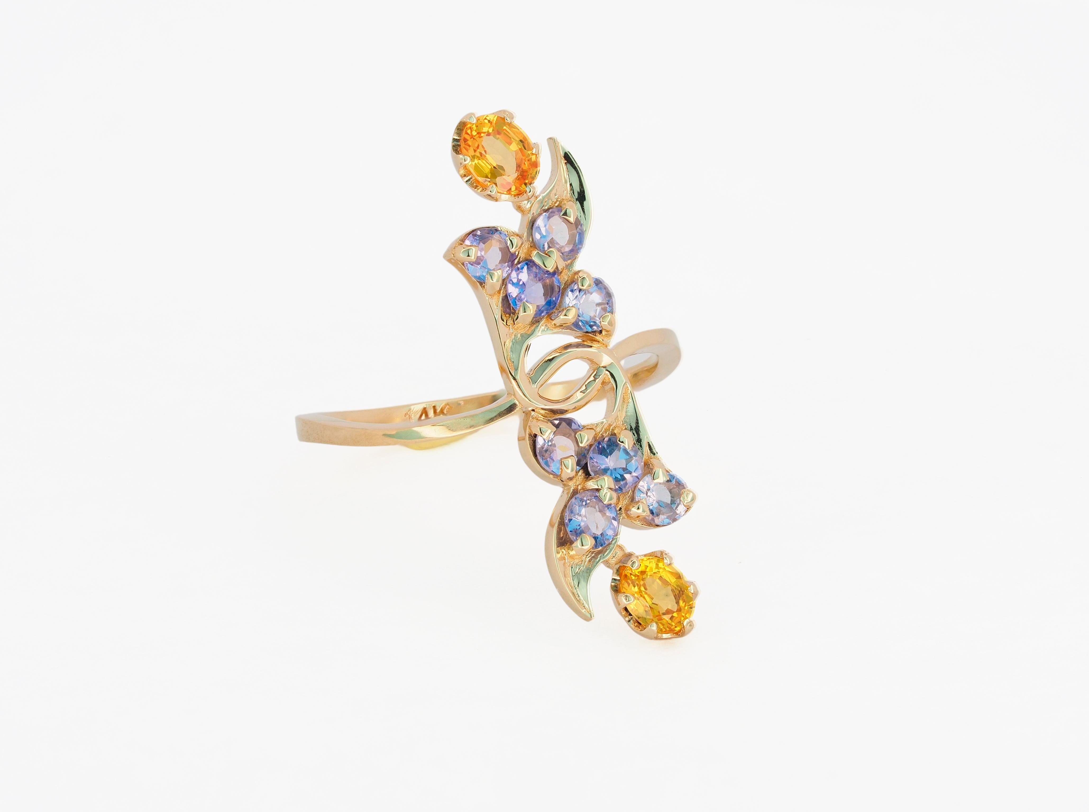 For Sale:  14 karat gold ring with genuine sapphires and tanzanites 3