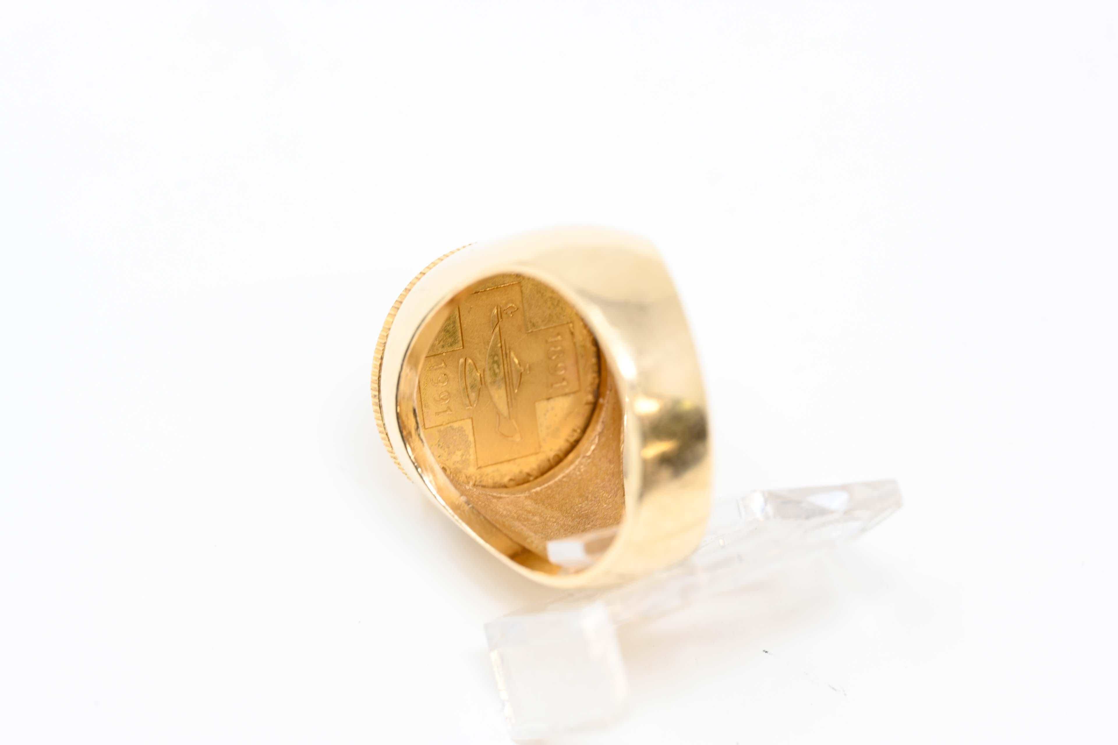 14k Gold Ring with South Africa Gold Coin 1891-1991 For Sale 2