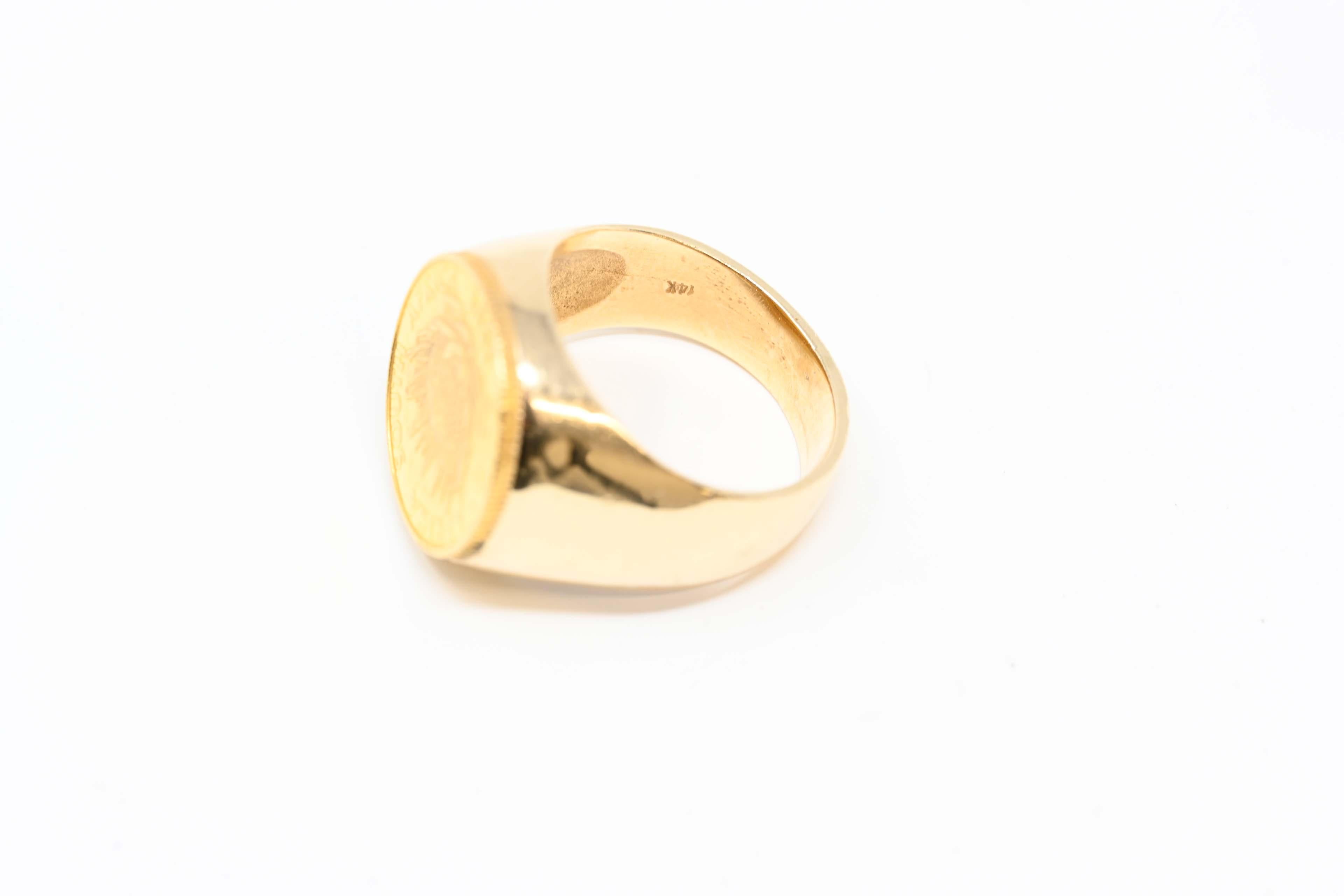 Bague en or 14 carats avec pièce d'or d'Afrique du Sud 1891-1991 en vente 3