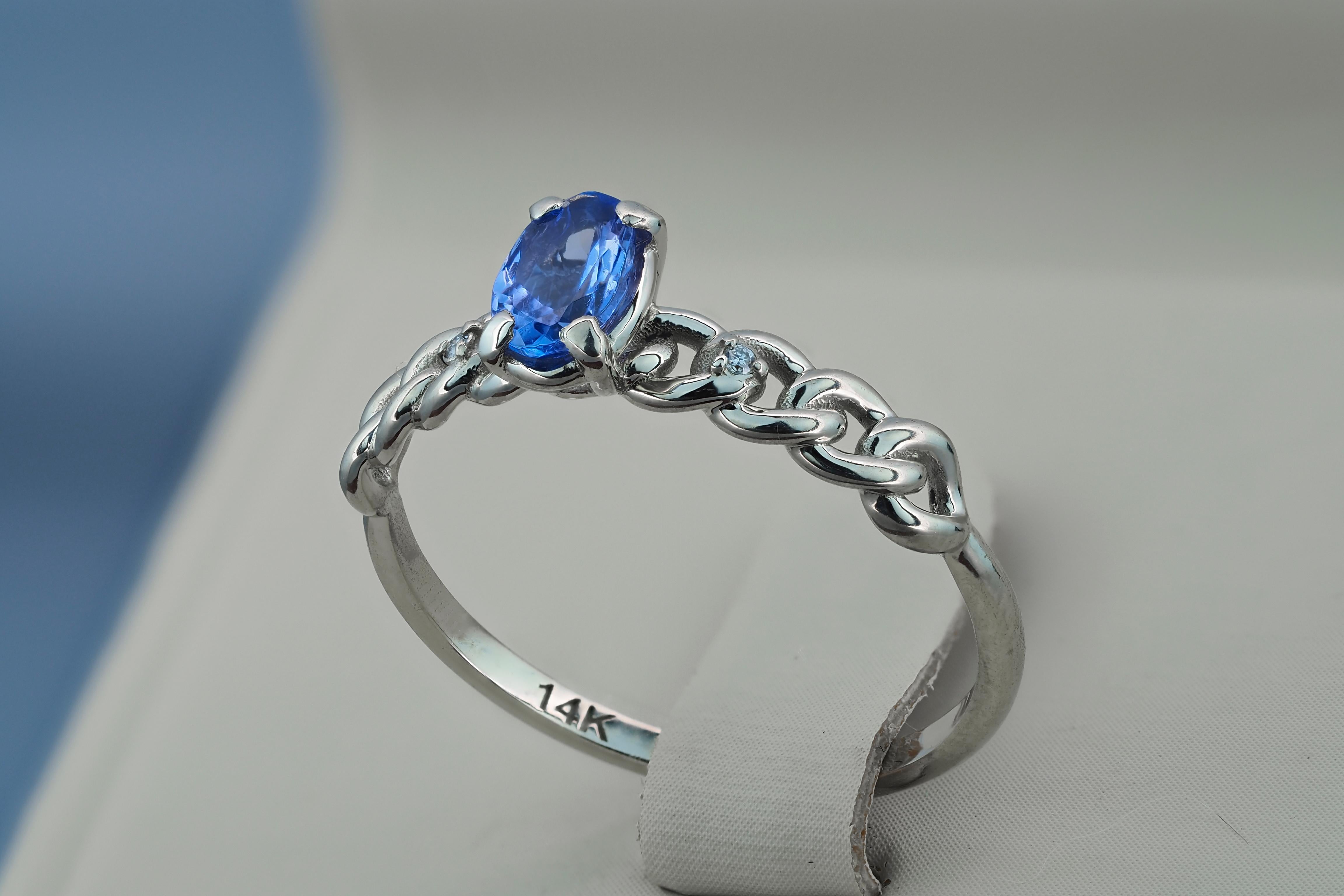 For Sale:  14k Gold Ring with Oval Tanzanite and Diamonds 7