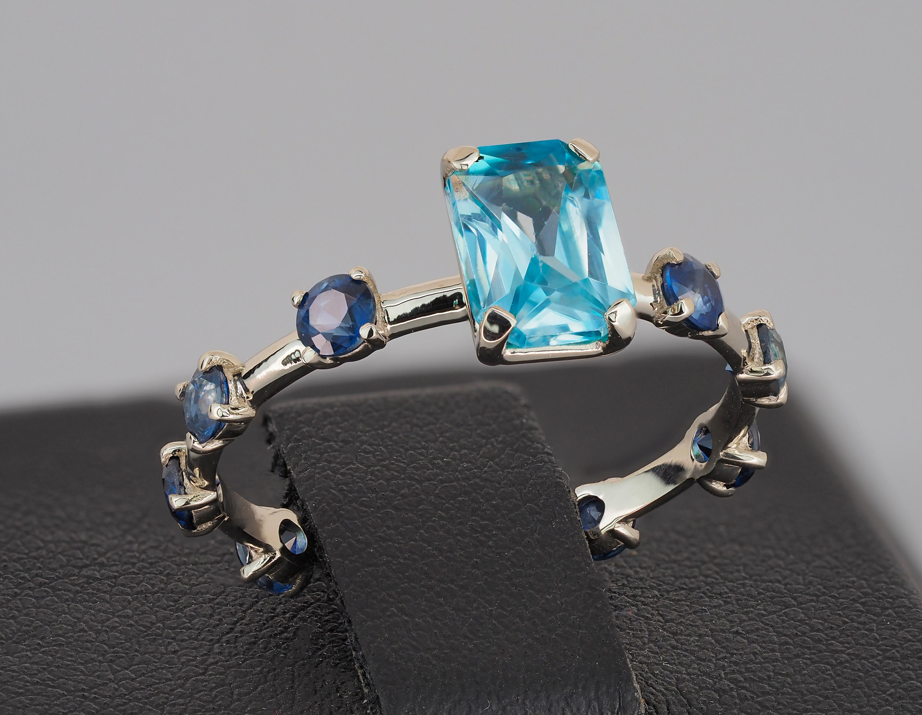 For Sale:  14k Gold Ring with Topaz and Sapphires 7