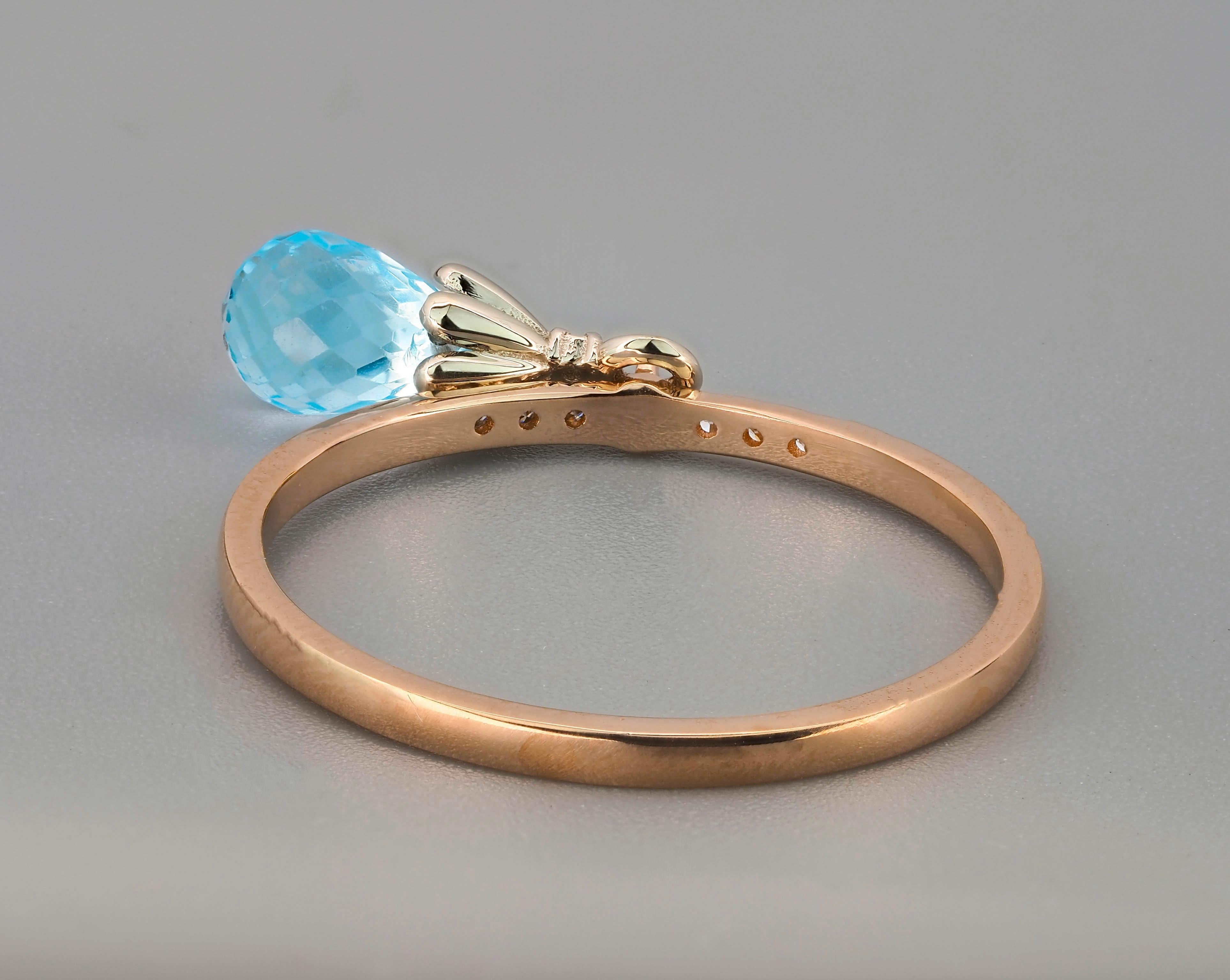 For Sale:  14k Gold Ring with Topaz Briolette and Diamonds 10