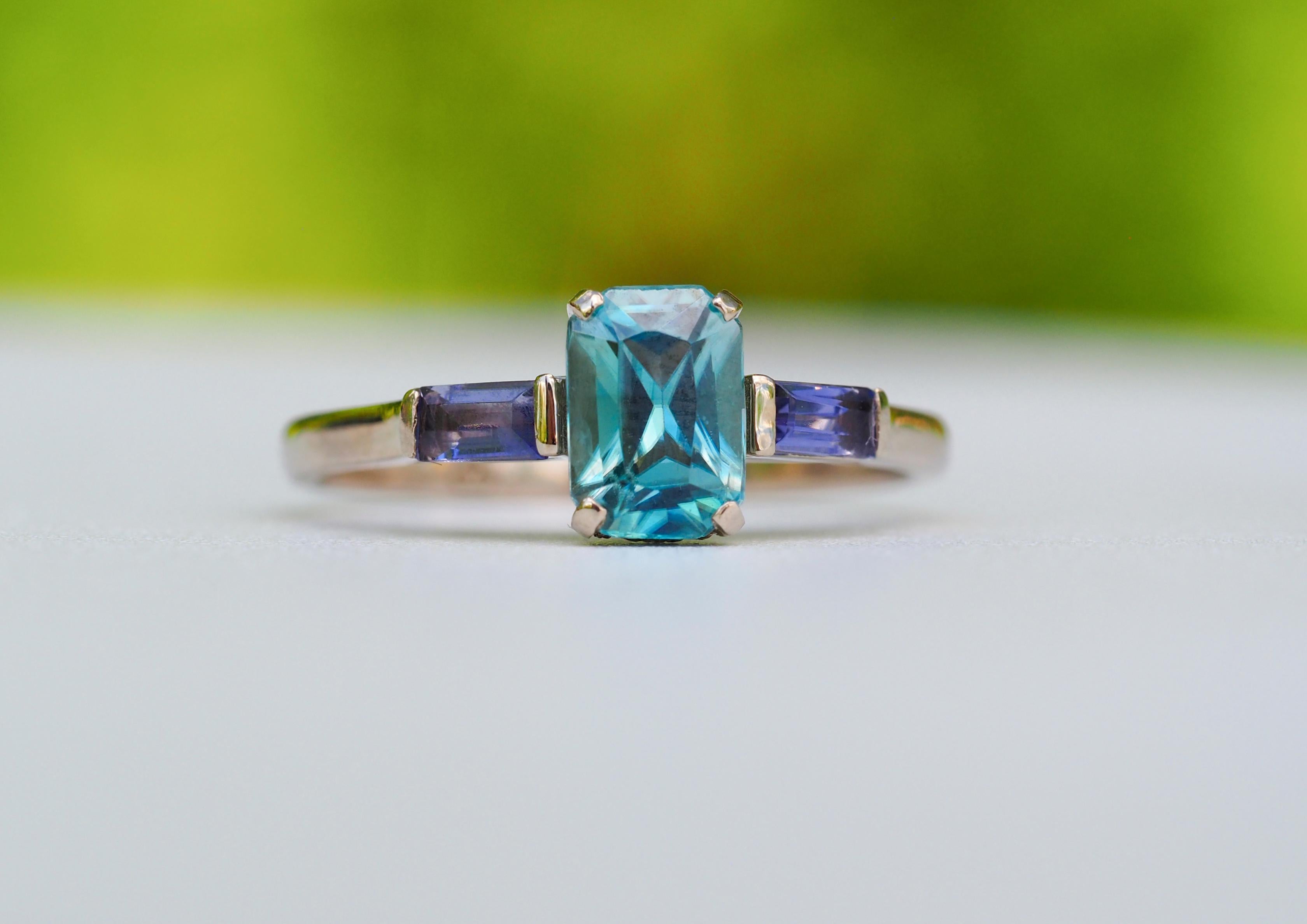 For Sale:  14k Gold Ring with Topaz, Iolite and Diamonds 11