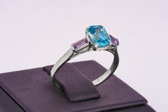 14k Gold Ring with Topaz, amethysts and Diamonds