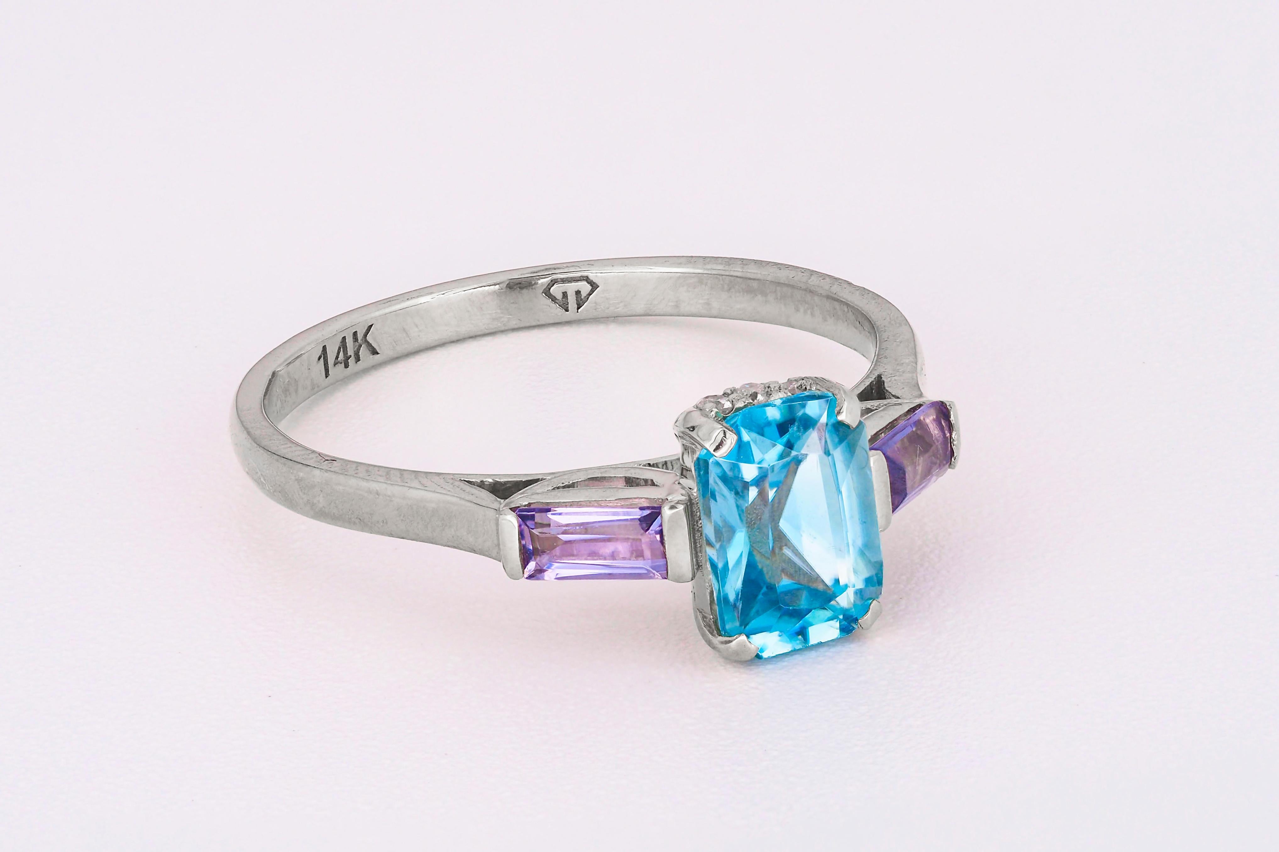 For Sale:  14k Gold Ring with Topaz, Iolite and Diamonds 4
