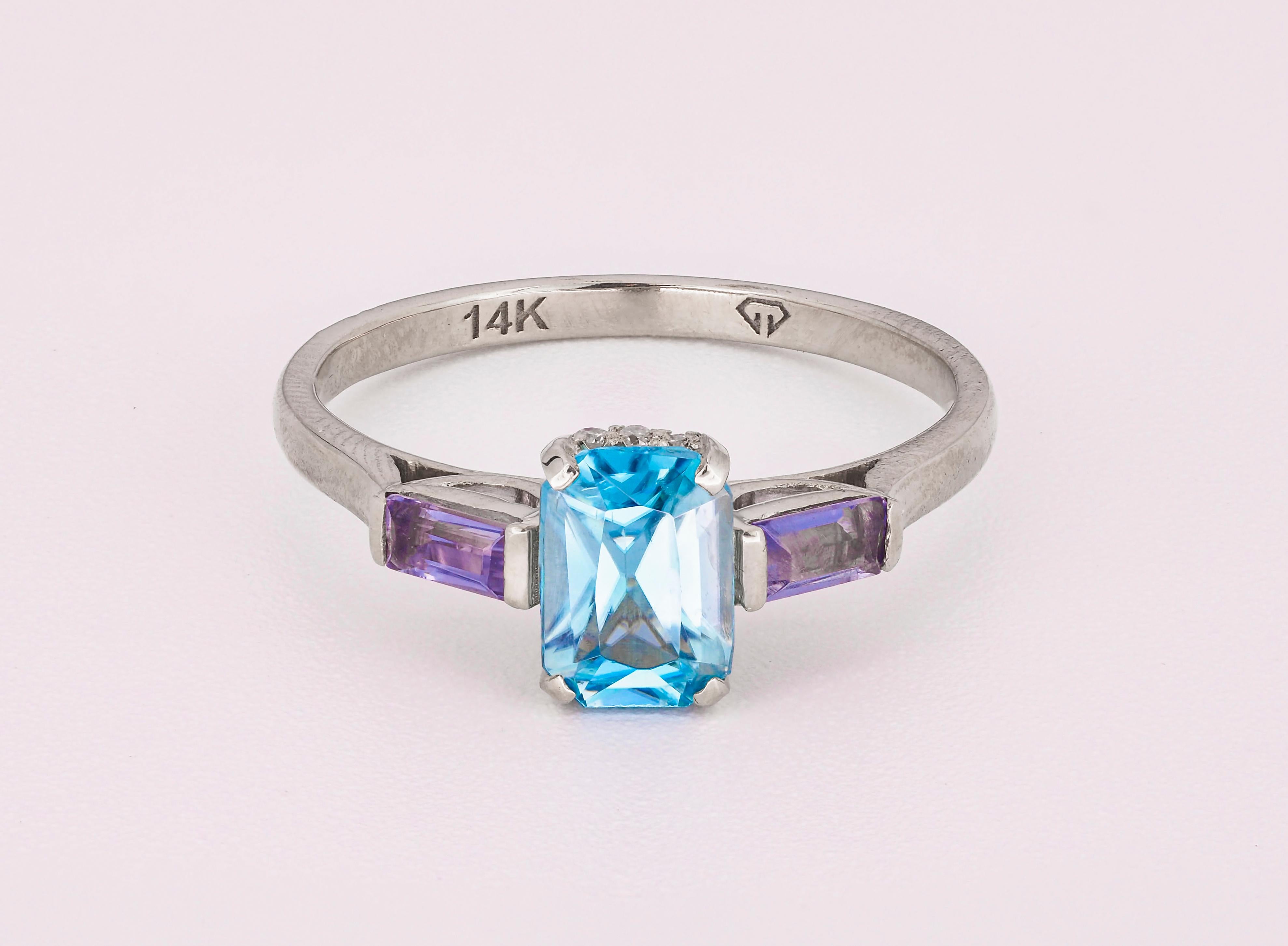 For Sale:  14k Gold Ring with Topaz, Iolite and Diamonds 5