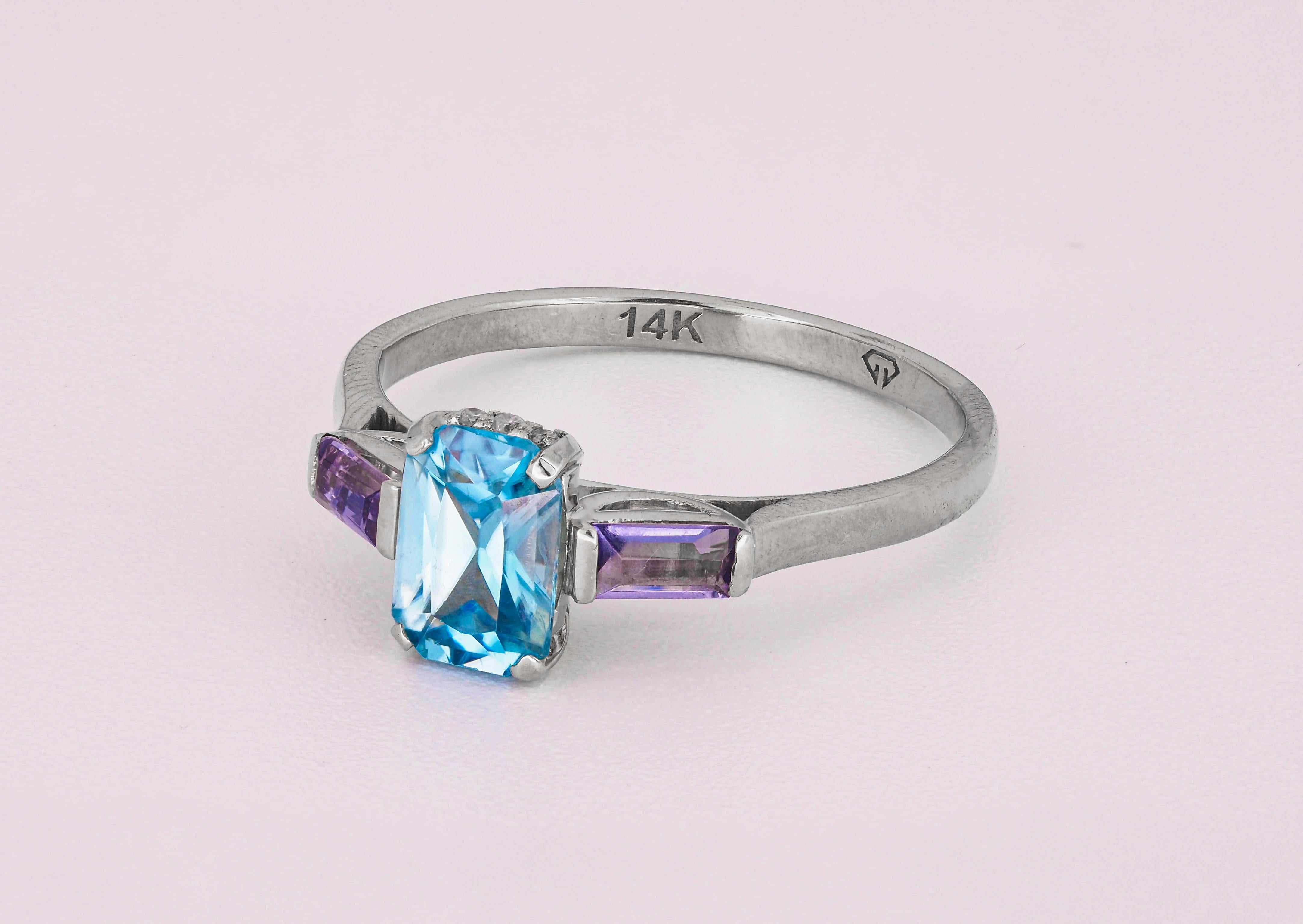 For Sale:  14k Gold Ring with Topaz, Iolite and Diamonds 6