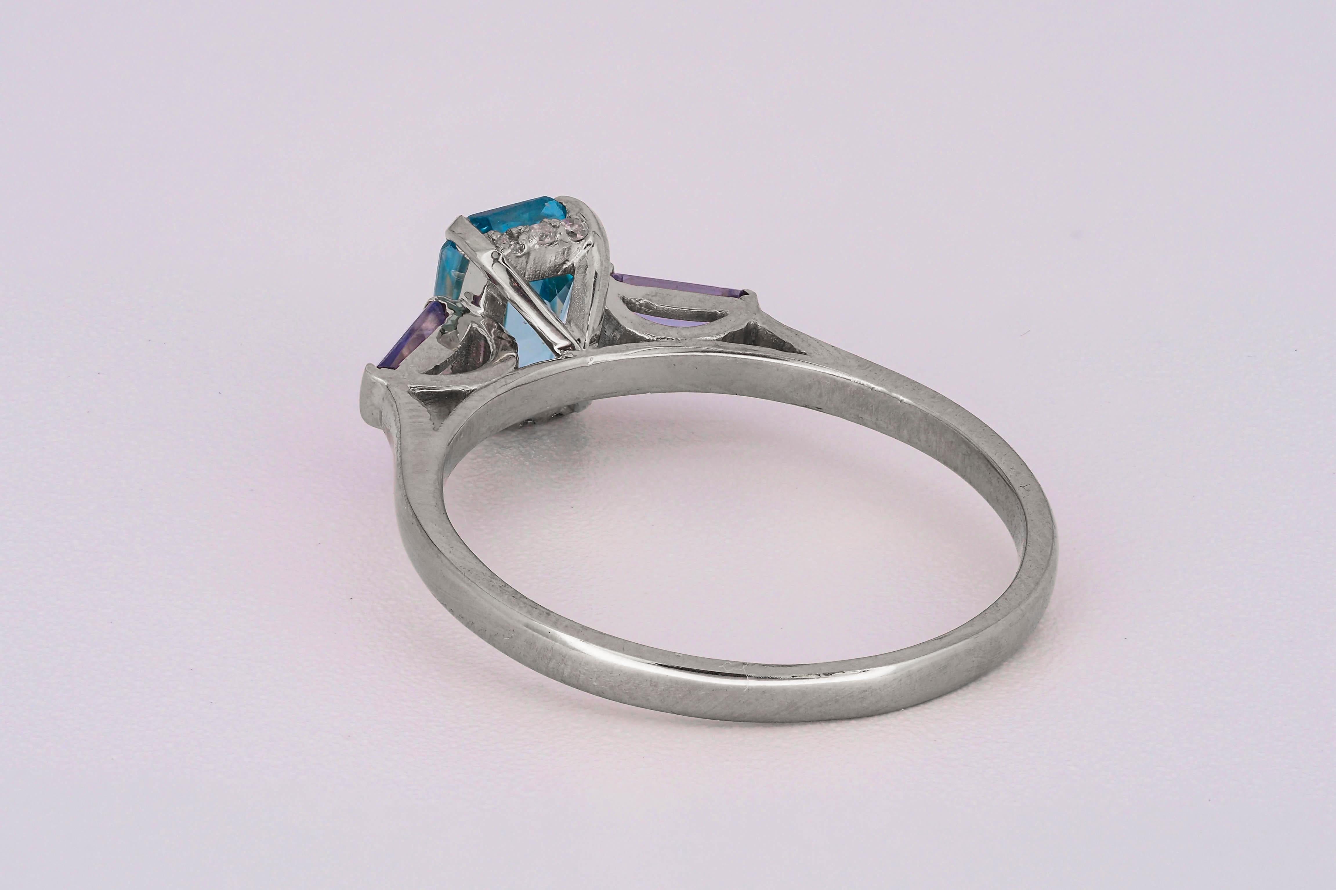 For Sale:  14k Gold Ring with Topaz, Iolite and Diamonds 7