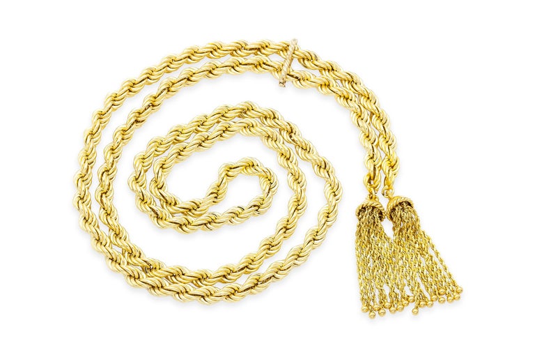 14K Gold Rope Chain Necklace with Tassels In Good Condition For Sale In New York, NY
