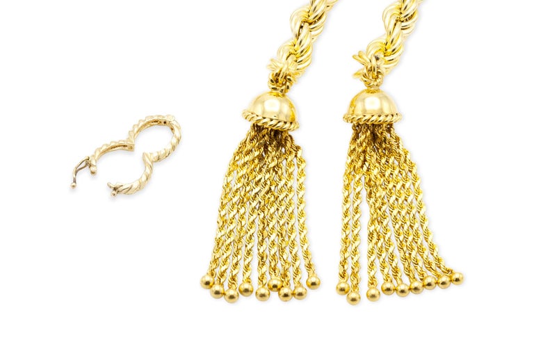 Women's 14K Gold Rope Chain Necklace with Tassels For Sale
