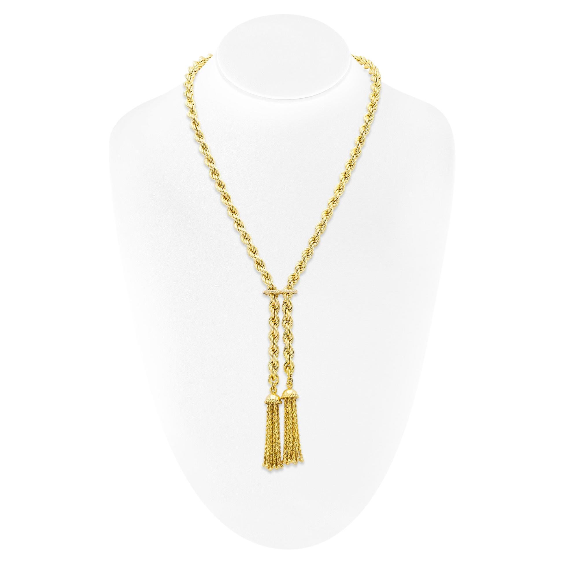 14K Gold Rope Chain Necklace with Tassels For Sale